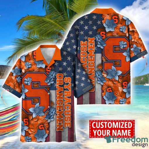 Syracuse Orange Custom name USA Flag 4th July Independence Day Hawaiian Shirt Product Photo 1