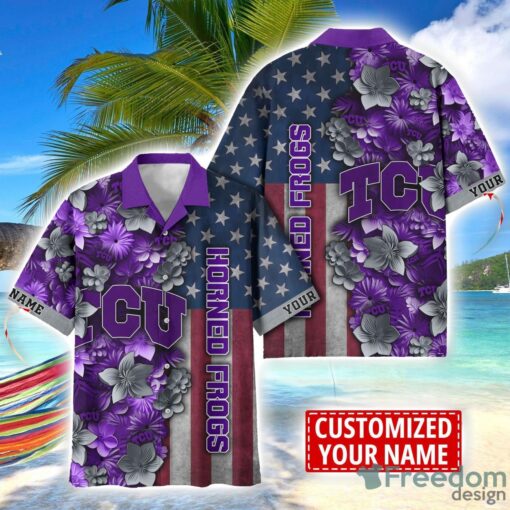 TCU Horned Frogs Custom name USA Flag 4th July Independence Day Hawaiian Shirt Product Photo 1