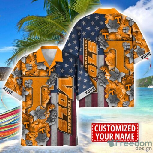 Tennessee Volunteers Custom name USA Flag 4th July Independence Day Hawaiian Shirt Product Photo 1