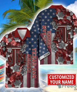 Texas A&amp;M Aggies Custom name USA Flag 4th July Independence Day Hawaiian Shirt