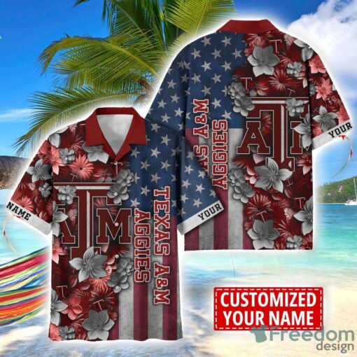 Texas A&amp;M Aggies Custom name USA Flag 4th July Independence Day Hawaiian Shirt Product Photo 1