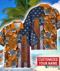 Texas Longhorns Custom name USA Flag 4th July Independence Day Hawaiian Shirt