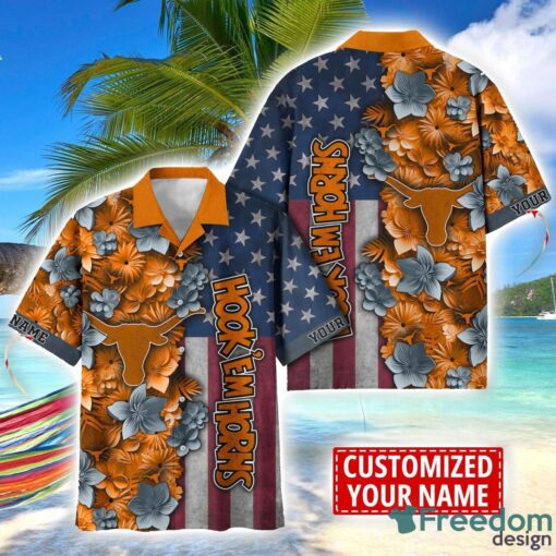 Texas Longhorns Custom name USA Flag 4th July Independence Day Hawaiian Shirt Product Photo 1