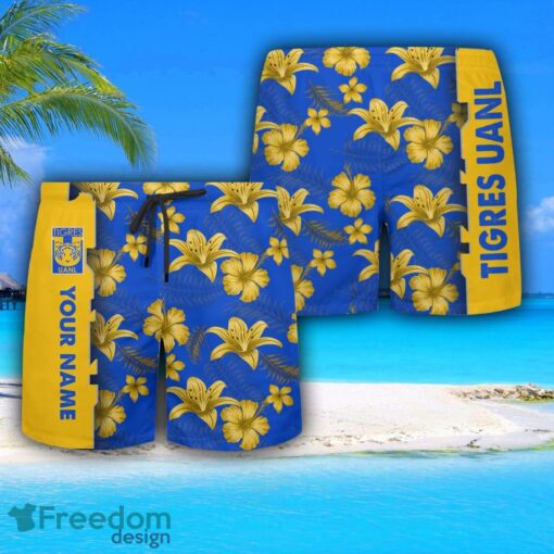 Tigres UANL Hawaiian Shirt And Beach Shorts Flower Pattern Custom Name For Fans Product Photo 3