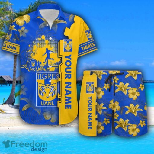 Tigres UANL Hawaiian Shirt And Beach Shorts Flower Pattern Custom Name For Fans Product Photo 1