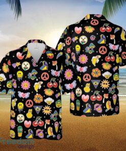 Trippy Hippie Hawaiian Shirt, Flowers Fruit Hawaiian Button Down Shirt