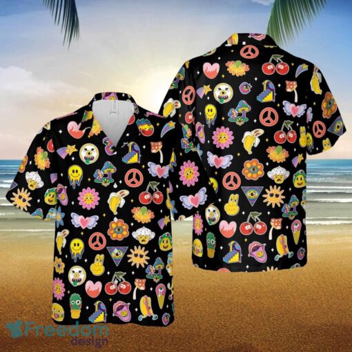 Trippy Hippie Hawaiian Shirt, Flowers Fruit Hawaiian Button Down Shirt Product Photo 1