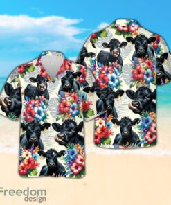 Tropical Black Angus Hawaiian Shirt, Black Angus Cow Lover Button Down Shirt