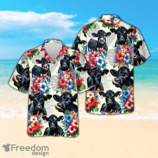 Tropical Black Angus Hawaiian Shirt, Black Angus Cow Lover Button Down Shirt Product Photo 1