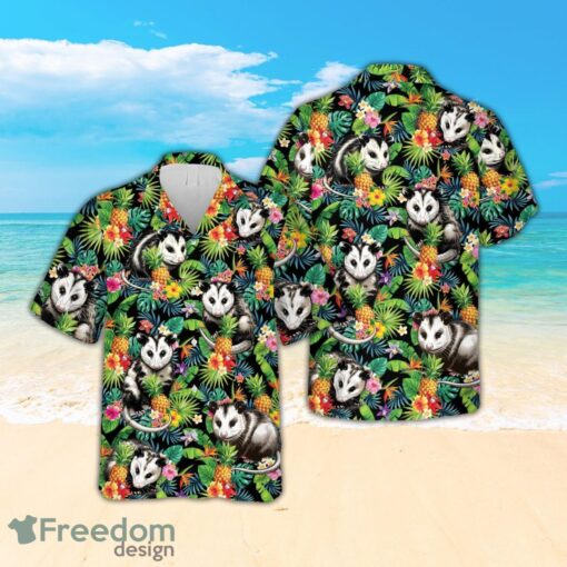 Tropical Opossum Hawaiian Shirt, Opossum Lover Summer Button Down Shirt Product Photo 1