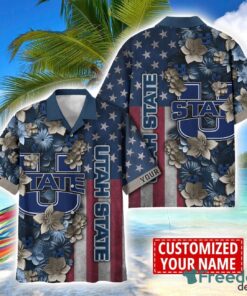 Utah State Aggies Custom name USA Flag 4th July Independence Day Hawaiian Shirt