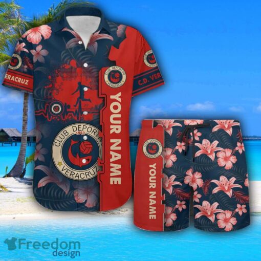 Veracruz Hawaiian Shirt And Beach Shorts Flower Pattern Custom Name For Fans Product Photo 1