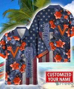 Virginia Cavaliers Custom name USA Flag 4th July Independence Day Hawaiian Shirt