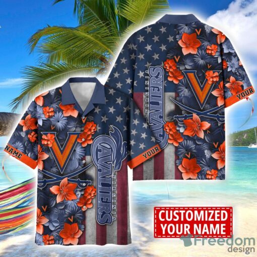 Virginia Cavaliers Custom name USA Flag 4th July Independence Day Hawaiian Shirt Product Photo 1