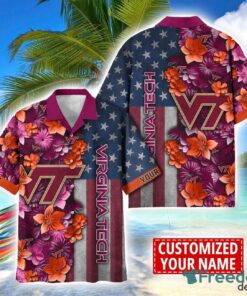 Virginia Tech Hokies Custom name USA Flag 4th July Independence Day Hawaiian Shirt