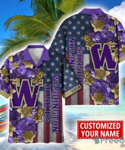 Washington Huskies Custom name USA Flag 4th July Independence Day Hawaiian Shirt