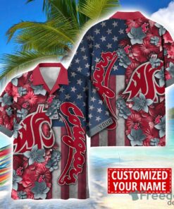 Washington State Cougars Custom name USA Flag 4th July Independence Day Hawaiian Shirt