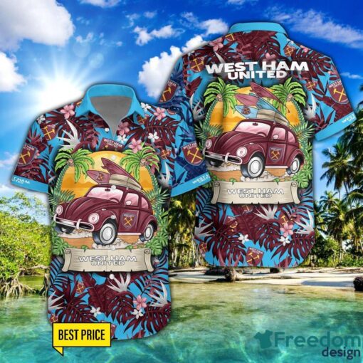 West Ham United F.C Car Beach Pattern Hawaiian Shirt And Shorts Product Photo 1