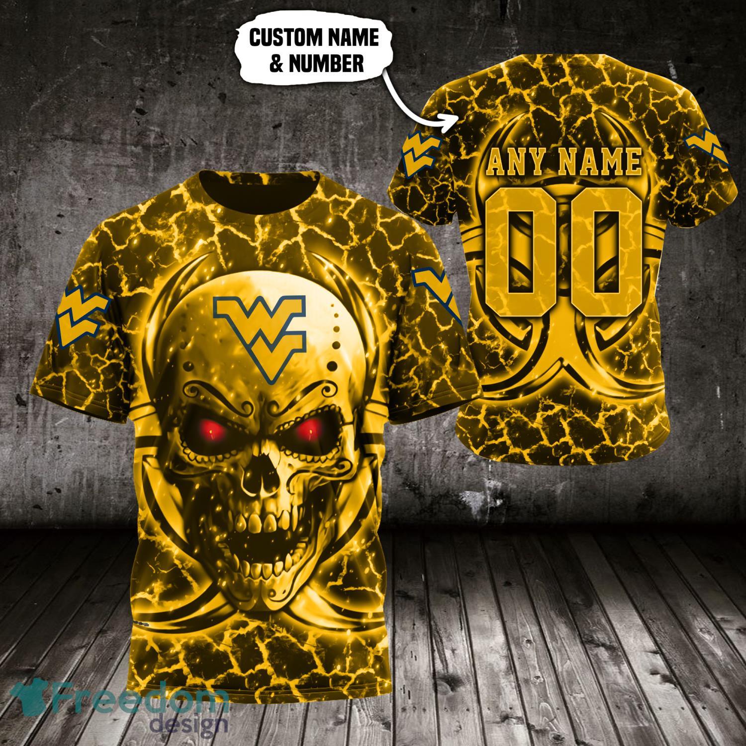 West Virginia Mountaineers 3D Skull Design 3D T Shirt Sweatshirt Hoodie Custom Name And Number image West Virginia Mountaineers 3D Skull Design 3D T-Shirt Sweatshirt Hoodie Custom Name And Number Product Photo 3