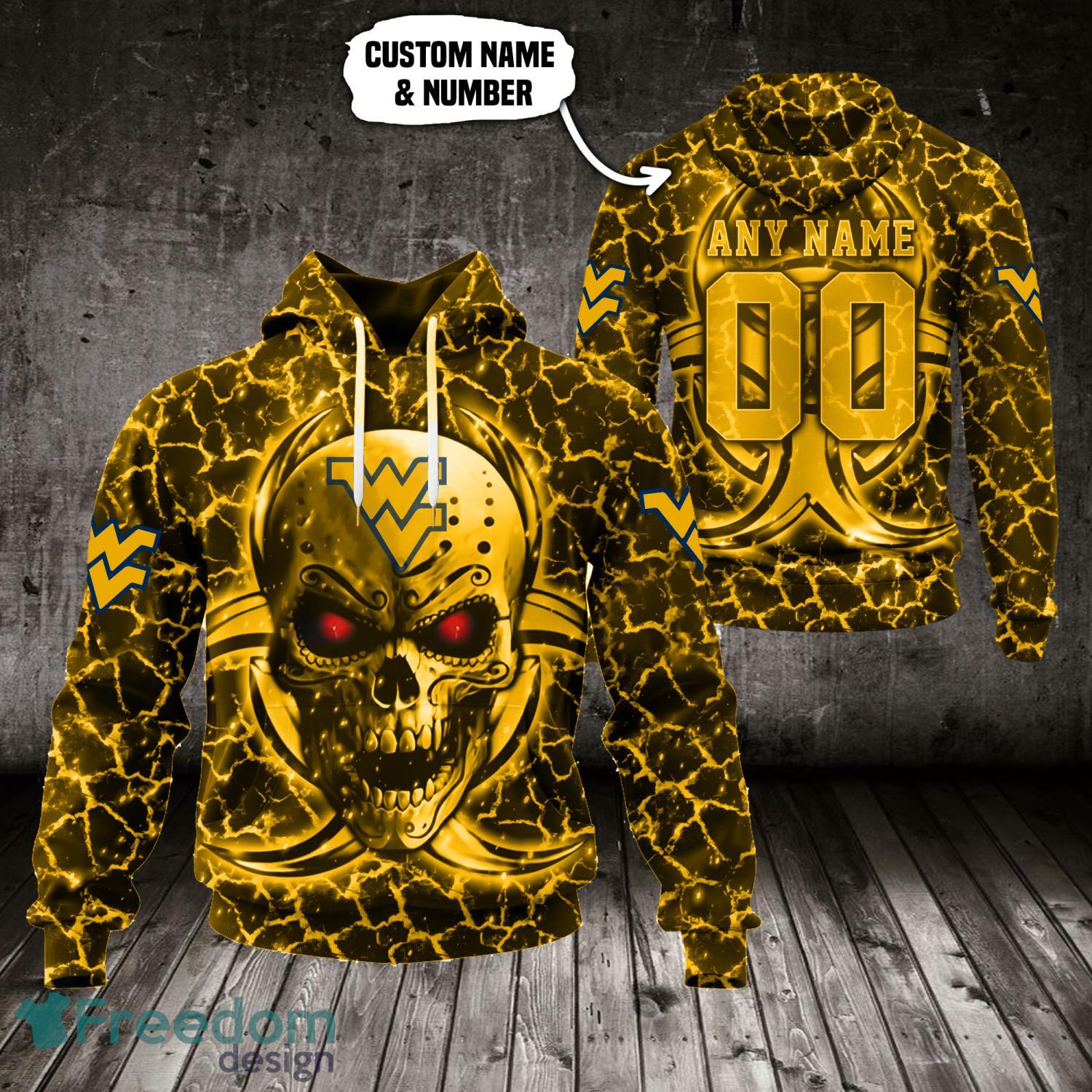 West Virginia Mountaineers 3D Skull Design 3D T Shirt Sweatshirt Hoodie Custom Name And Number image West Virginia Mountaineers 3D Skull Design 3D T-Shirt Sweatshirt Hoodie Custom Name And Number Product Photo 1