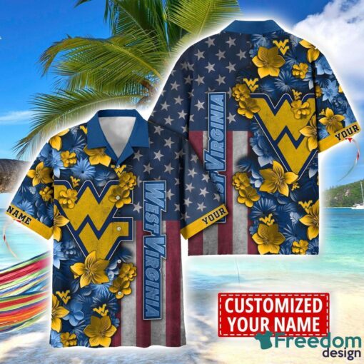 West Virginia Mountaineers Custom name USA Flag 4th July Independence Day Hawaiian Shirt Product Photo 1