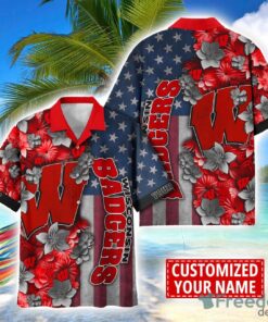 Wisconsin Badgers Custom name USA Flag 4th July Independence Day Hawaiian Shirt