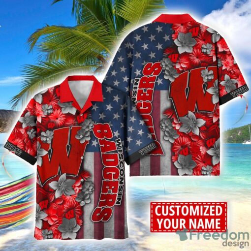 Wisconsin Badgers Custom name USA Flag 4th July Independence Day Hawaiian Shirt Product Photo 1