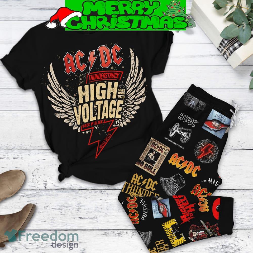 ACDC Thunderstruck High Voltage Back In Black Fleece Pajamas Set Men Women For Fans - ACDC Thunderstruck High Voltage Back In Black Fleece Pajamas Set-1