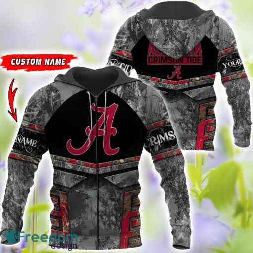 Alabama Crimson Tide Grey Black Hunting 3D T-Shirt Hoodie Sweatshirt Zip Hoodie Custom Name Product Photo 4