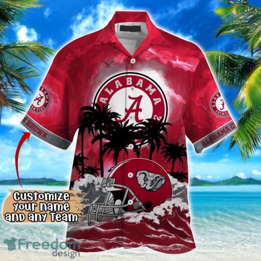 Alabama Crimson Tide NCAA Hawaiian Shirt Coconut Tree Waves Beach Hawaii Shirt Custom Name For Fans Product Photo 2