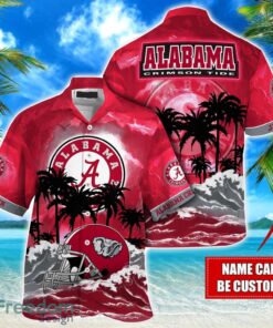 Alabama Crimson Tide NCAA Hawaiian Shirt Coconut Tree Waves Beach Hawaii Shirt Custom Name For Fans