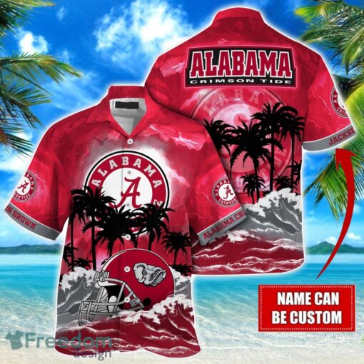 Alabama Crimson Tide NCAA Hawaiian Shirt Coconut Tree Waves Beach Hawaii Shirt Custom Name For Fans Product Photo 1