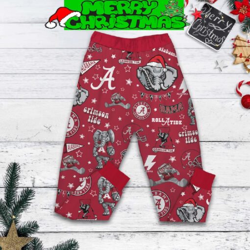 Alabama Crimson Tide Tis The Season To Watch The Crimson Tide Big Al Roll Tide Christmas Fleece Pajama Set All Over Print Christmas Gift - 310724-121741