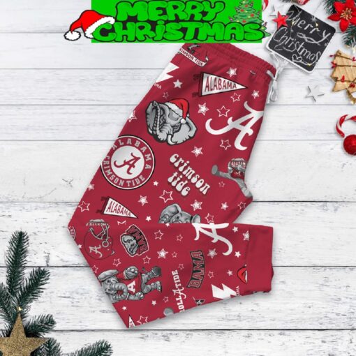 Alabama Crimson Tide Tis The Season To Watch The Crimson Tide Big Al Roll Tide Christmas Fleece Pajama Set All Over Print Christmas Gift - 310724-121831