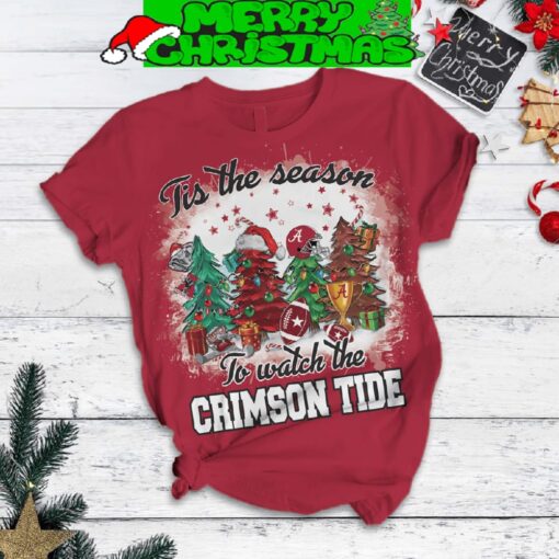 Alabama Crimson Tide Tis The Season To Watch The Crimson Tide Big Al Roll Tide Christmas Fleece Pajama Set All Over Print Christmas Gift - 310724-121918