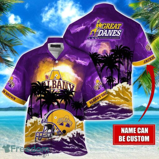 Albany Great Danes NCAA Hawaiian Shirt Coconut Tree Waves Beach Hawaii Shirt Custom Name For Fans Product Photo 1