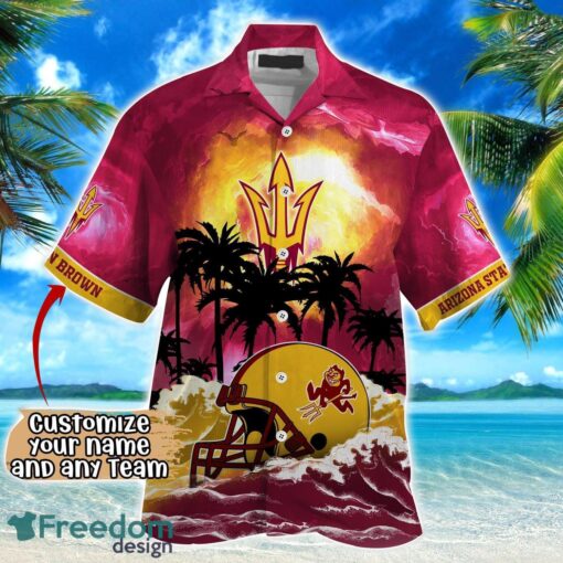 Arizona State Sun Devils NCAA Hawaiian Shirt Coconut Tree Waves Beach Hawaii Shirt Custom Name For Fans Product Photo 2