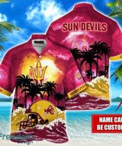 Arizona State Sun Devils NCAA Hawaiian Shirt Coconut Tree Waves Beach Hawaii Shirt Custom Name For Fans