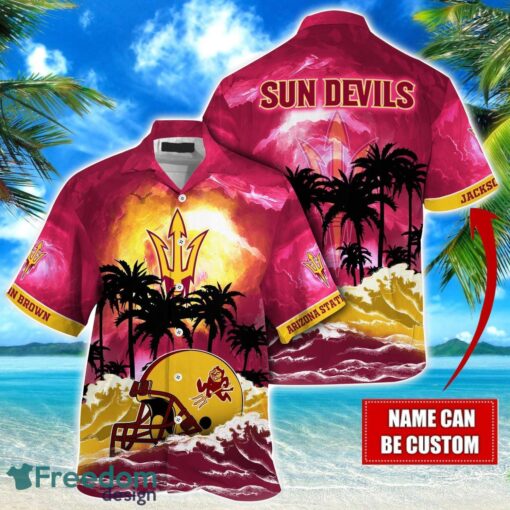 Arizona State Sun Devils NCAA Hawaiian Shirt Coconut Tree Waves Beach Hawaii Shirt Custom Name For Fans Product Photo 1