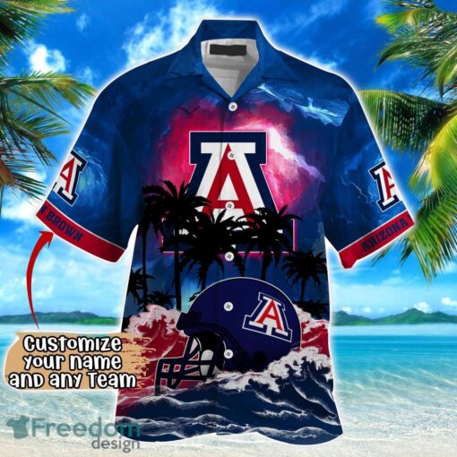 Arizona Wildcats NCAA Hawaiian Shirt Coconut Tree Waves Beach Hawaii Shirt Custom Name For Fans Product Photo 2