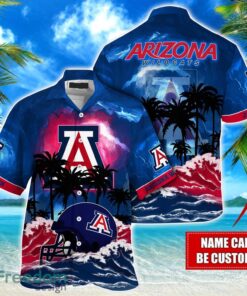 Arizona Wildcats NCAA Hawaiian Shirt Coconut Tree Waves Beach Hawaii Shirt Custom Name For Fans