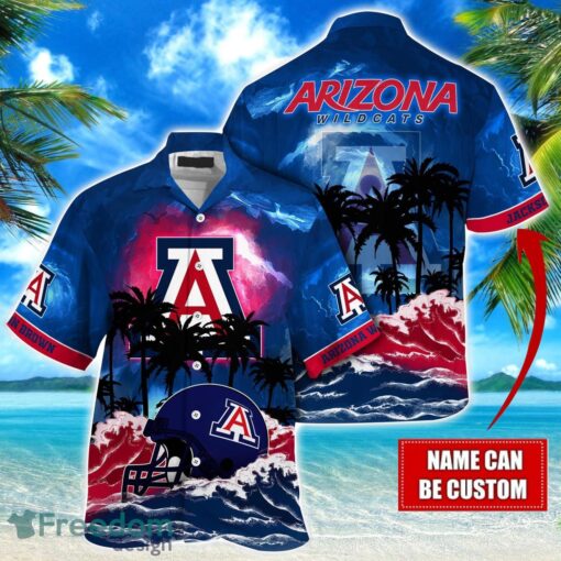 Arizona Wildcats NCAA Hawaiian Shirt Coconut Tree Waves Beach Hawaii Shirt Custom Name For Fans Product Photo 1