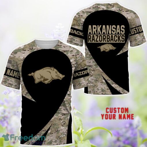 Arkansas Razorbacks AOP Hoodie T-Shirt Sweatshirt Camo Pattern Veteran Custom Name Gift For Father's day Product Photo 2