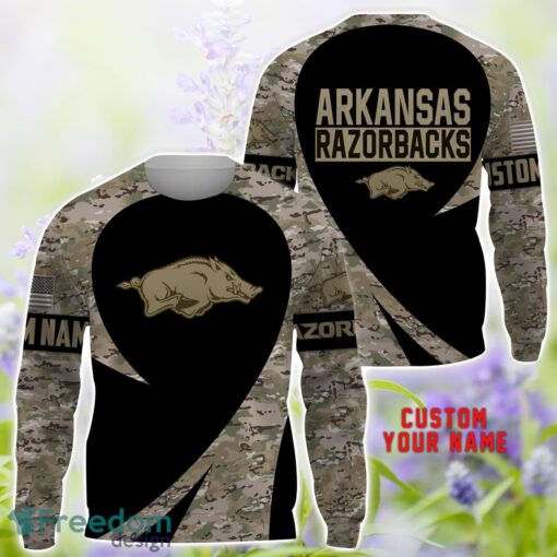 Arkansas Razorbacks AOP Hoodie T-Shirt Sweatshirt Camo Pattern Veteran Custom Name Gift For Father's day Product Photo 3