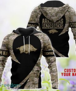 Arkansas Razorbacks AOP Hoodie T-Shirt Sweatshirt Camo Pattern Veteran Custom Name Gift For Father's day Product Photo 1