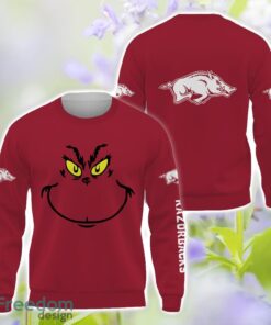 Arkansas Razorbacks Grinch Face All Over Printed 3D T-Shirt Sweatshirt Hoodie Product Photo 2