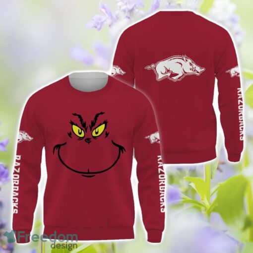 Arkansas Razorbacks Grinch Face All Over Printed 3D T-Shirt Sweatshirt Hoodie Product Photo 2