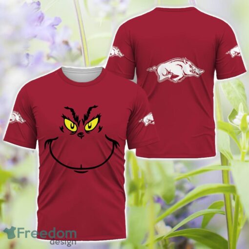 Arkansas Razorbacks Grinch Face All Over Printed 3D T-Shirt Sweatshirt Hoodie Product Photo 3