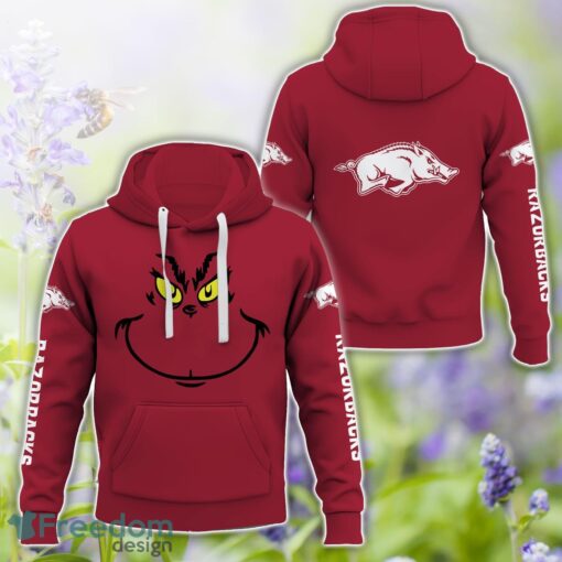 Arkansas Razorbacks Grinch Face All Over Printed 3D T-Shirt Sweatshirt Hoodie Product Photo 1