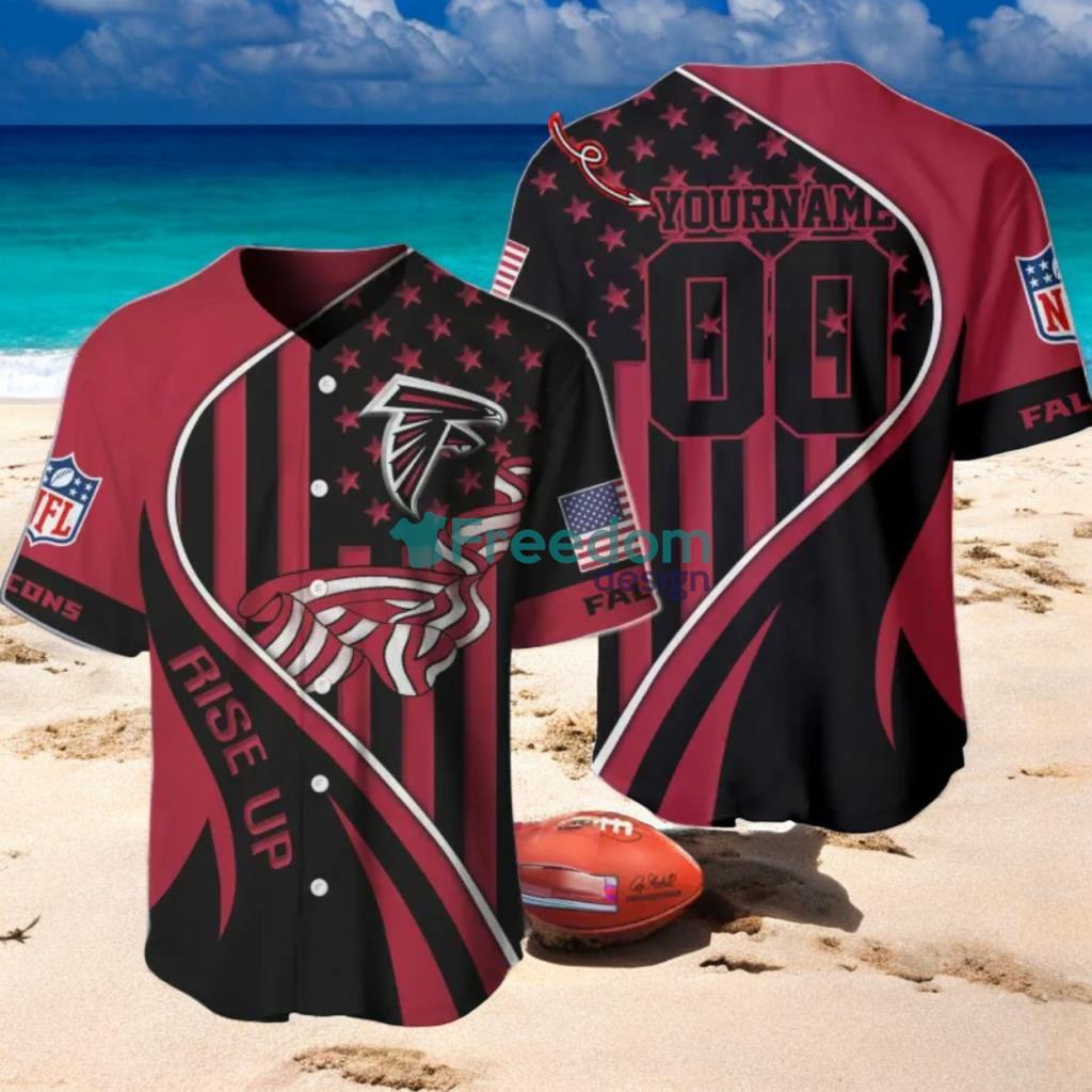 Atlanta Falcons Custom Name And Number Slogan Baseball Jersey Shirt image Atlanta Falcons Custom Name And Number Slogan Baseball Jersey Shirt Product Photo 1
